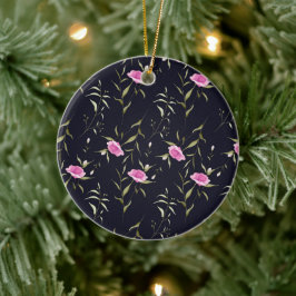 Dunkelblaues kreisförmiges Ornament mit rosa Blume