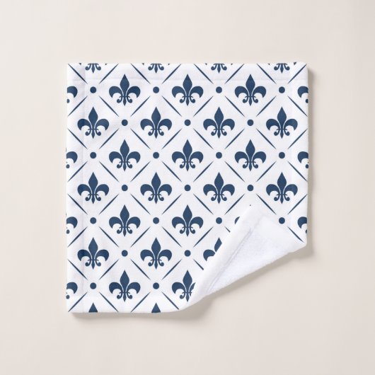 Dunkelblaues Lilie-Muster auf weißem Hintergrund Badhandtuch Set (Waschlappen)