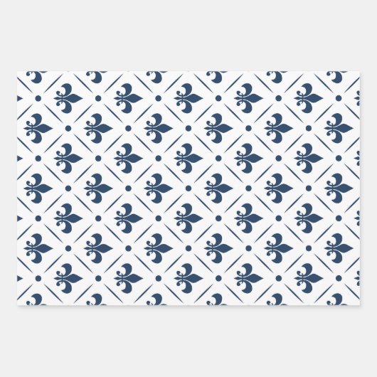 Dunkelblaues Lilie-Muster auf weißem Hintergrund Geschenkpapier Set (Vorderseite 3)