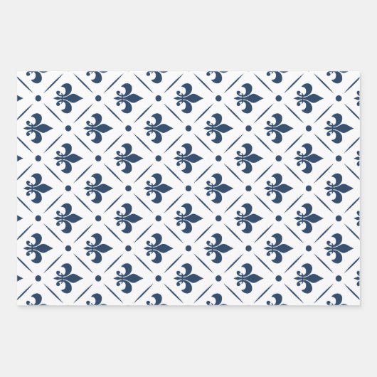 Dunkelblaues Lilie-Muster auf weißem Hintergrund Geschenkpapier Set (Vorderseite 2)