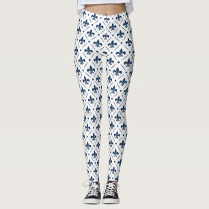 Dunkelblaues Lilie-Muster auf weißem Hintergrund Leggings