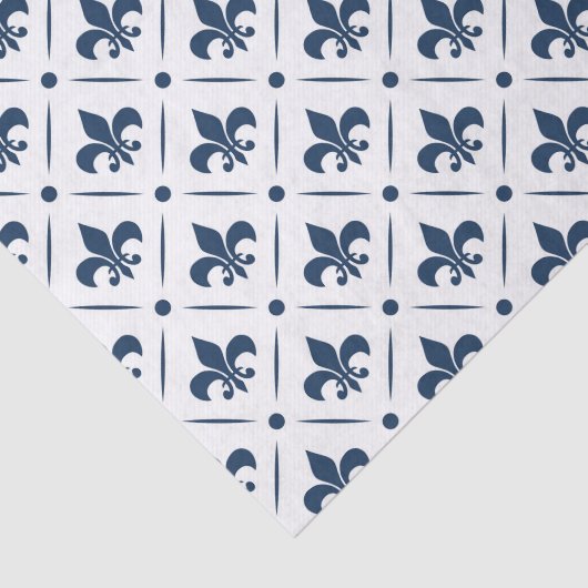 Dunkelblaues Lilie-Muster auf weißem Hintergrund Seidenpapier (Ausschnitt)