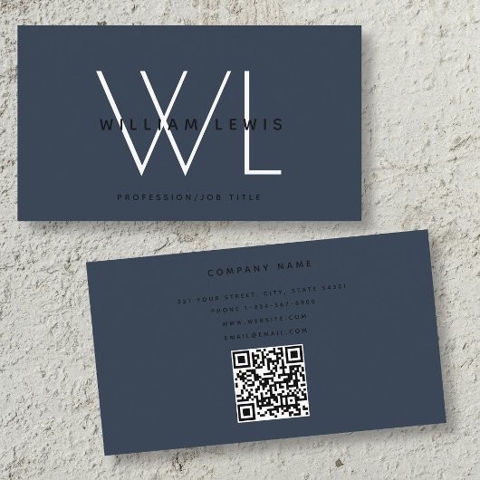 Dunkelblaues Monogramm Moderner Minimalistischer Q Visitenkarte