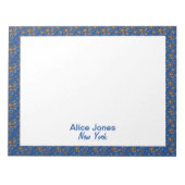 Dunkelblaues Muster braune natürliche Blume Notizblock (Vorderseite)