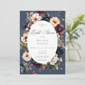 Dunkelblaues Oval-Blumenrahmen-Brautparty Einladung (Stehend Vorderseite)