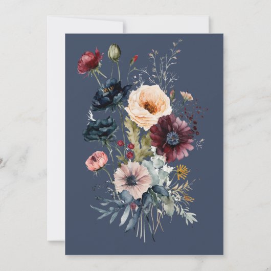 Dunkelblaues Oval-Blumenrahmen-Brautparty Einladung (Rückseite)