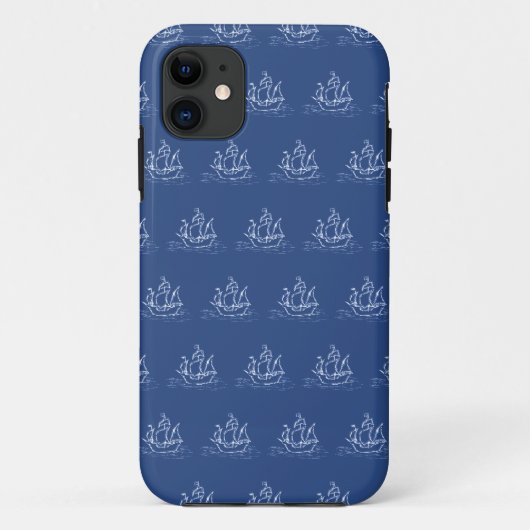 Dunkelblaues Piraten-Schiffs-Muster Case-Mate iPhone Hülle (Rückseite)