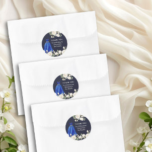 Dunkelblaues Quinceanera-Prinzessinnenkleid floral Runder Aufkleber