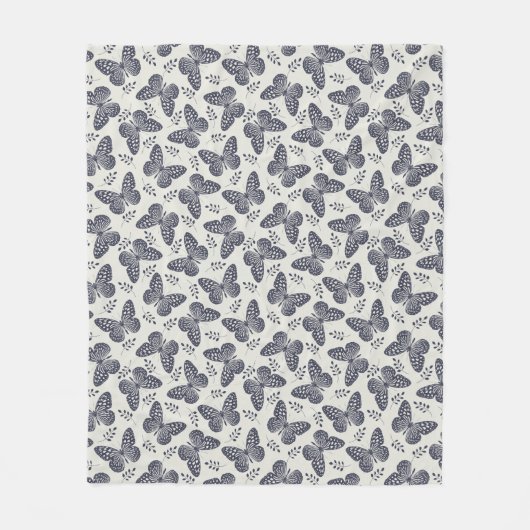 Dunkelblaues Schmetterlingsmuster auf grauem Hinte Fleecedecke (Vorderseite)
