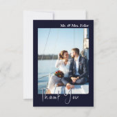 Dunkelblaues Schwarzes Foto Hochzeit Danke Karte (Vorderseite)