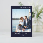 Dunkelblaues Schwarzes Foto Hochzeit Danke Karte (Stehend Vorderseite)