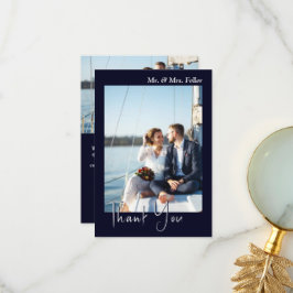 Dunkelblaues Schwarzes Foto Hochzeit Danke Karte