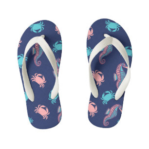 Dunkelblaues Seepferd und Krabbenkinder Flip Flops Kinderbadesandalen
