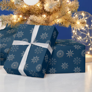 Dunkelblaues Silber-Schneeflocken-Geschenkpapier Geschenkpapier