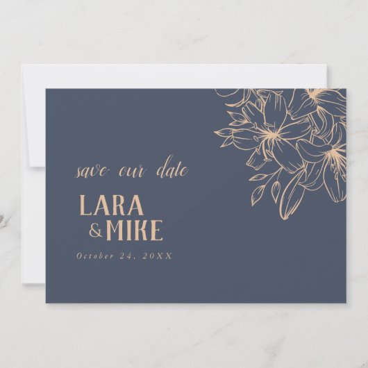 Dunkelblaues Soft, das die Datumskarte hochkleben  Save The Date (Vorderseite)