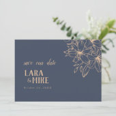 Dunkelblaues Soft, das die Datumskarte hochkleben  Save The Date (Stehend Vorderseite)