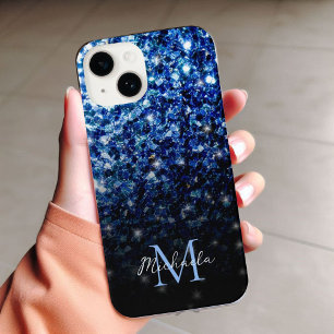 Dunkelblaues, tief glänzendes, falsches Glitter-Fu iPhone 15 Hülle