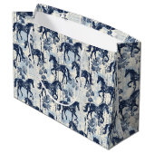 Dunkelblaues Toilpferd nahtlos Große Geschenktüte (Rückseite Schrägansicht)