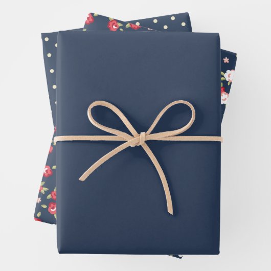 Dunkelblaues Umhüllungspapier - Flachblatt 3 Teile Geschenkpapier Set (Beispiel)