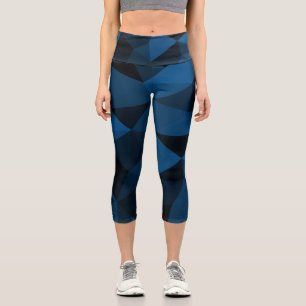 Dunkelblaues und schwarzes geometrisches Maschenmu Capri Leggings