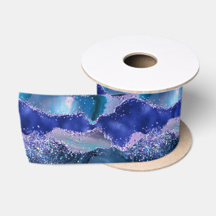 Dunkelblaues und violettes Glitter-Ocean-Agate Satinband