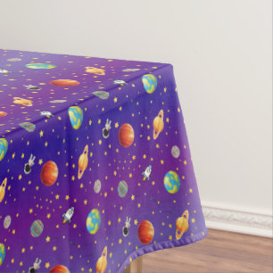 Dunkelblaues Universum-Tischdecke mit Planeten und Tischdecke