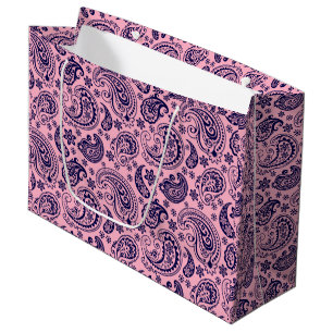 Dunkelblaues Vintag Paisley-Muster auf rosa Große Geschenktüte