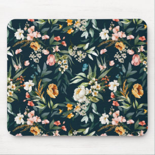 Dunkelblaues Vintage-Gartenblumenmuster Mousepad