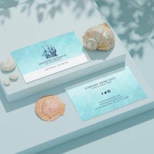 Dunkelblaues Vintages Segelboot Visitenkarte