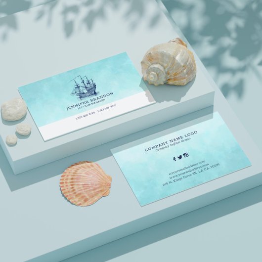 Dunkelblaues Vintages Segelboot Visitenkarte