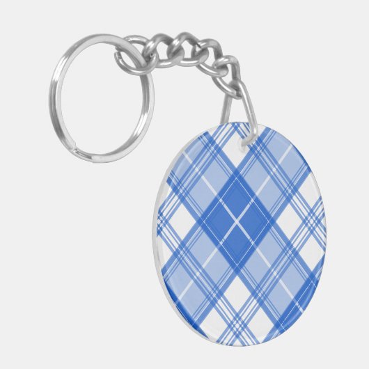 Dunkelblaues weißes Tartan Muster yxm0uat9 diagona Schlüsselanhänger (Vorderseite links)