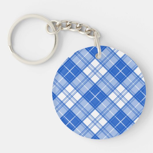 Dunkelblaues weißes Tartan Muster yxm0uat9 diagona Schlüsselanhänger (Vorderseite)