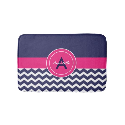 Dunkelblaurosa Zickzack Badematte (Vorderseite)