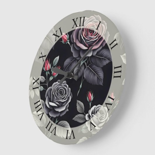 Dunkelblush-Rose Blumendesign Große Wanduhr (Winkel)