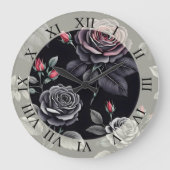 Dunkelblush-Rose Blumendesign Große Wanduhr (Vorderseite)