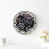 Dunkelblush-Rose Blumendesign Große Wanduhr (Zuhause)