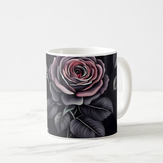Dunkelblush-Rose Blumendesign Kaffeetasse (VorderseiteRechts)