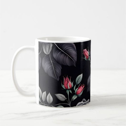 Dunkelblush-Rose Blumendesign Kaffeetasse (Links)