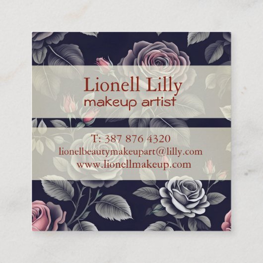 Dunkelblush-Rose Blumendesign Quadratische Visitenkarte (Rückseite)