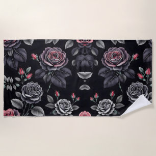 Dunkelblush-Rose Blumendesign Strandtuch