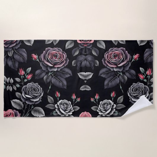 Dunkelblush-Rose Blumendesign Strandtuch (Vorderseite)