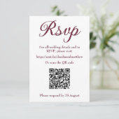 Dunkelblutrote Hochzeitswebsite RSVP mit QR-Code (Stehend Vorderseite)