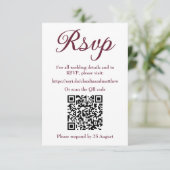 Dunkelblutrote Hochzeitswebsite-RSVP mit QR-Code RSVP Karte (Stehend Vorderseite)