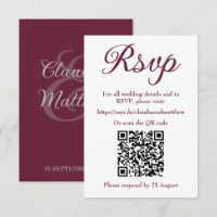 Dunkelblutrote Hochzeitswebsite-RSVP mit QR-Code
