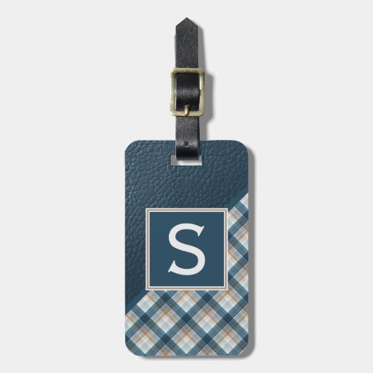 Dunkelbraun Aquamarin Blue Classy Einfaches Karier Gepäckanhänger (Vorderseite vertikal)