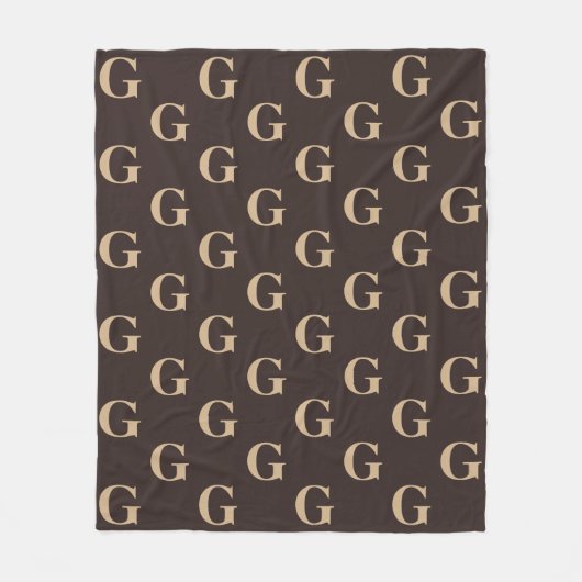 Dunkelbraun-Beige-Tan-Monogramm-Muster Fleecedecke (Vorderseite)