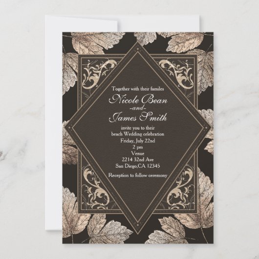 Dunkelbraun & Bronze Blätter Rustikale Herbsteinla Einladung (Vorderseite)