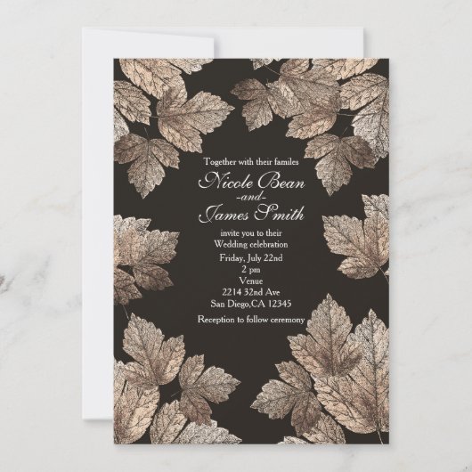 Dunkelbraun & Bronze Blätter Rustikale Herbsteinla Einladung (Vorderseite)