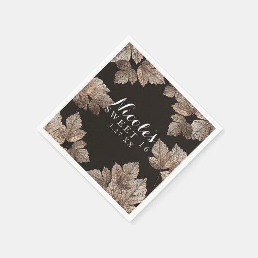 Dunkelbraun & Bronze-Blätter Rustikaler Fall Elega Serviette (Ecke)