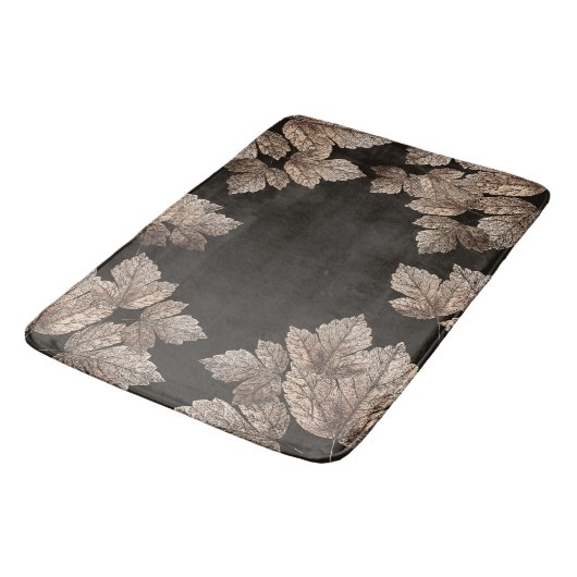 Dunkelbraun & Bronze-Blätter Rustikaler Fall Glam Badematte (Schrägansicht)